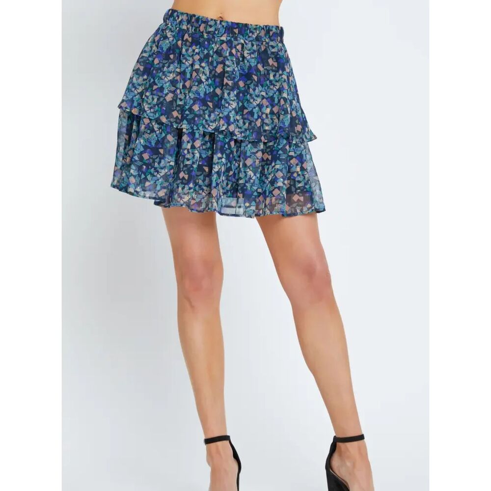 Blue Geo Here We Go Again Chiffon Skirt